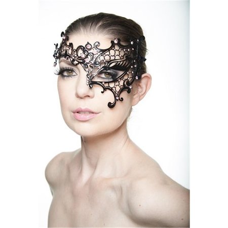 PERFECTPRETEND Phantom of the Opera Inspired Black Laser Cut Metal Mask with Pink Rhinestones PE2606848